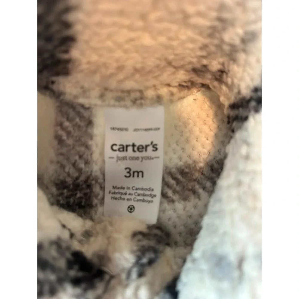 Carter's Just One You Baby Sherpa Jacket 3M Cream Black Plaid Cozy Winter